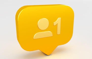 3D rendering of Social media notification icon. follow icon.