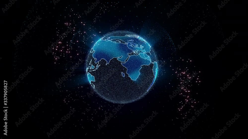 Poster Earth Futuristic Hologram Rotating Seamless Loop Digital Animation. Globe Spin ORB Center Position Scene 4K Technological Business Concept.