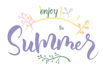 Hello summer lettering hand text isolated