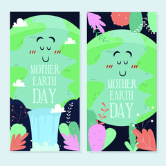 mother earth day banner set hand drawn
