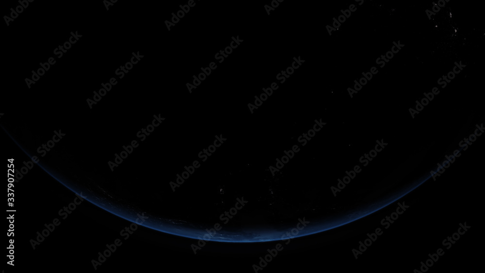Poster a cinematic rendering of planet earth rise rotation moving from night side to the illuminated daylig
