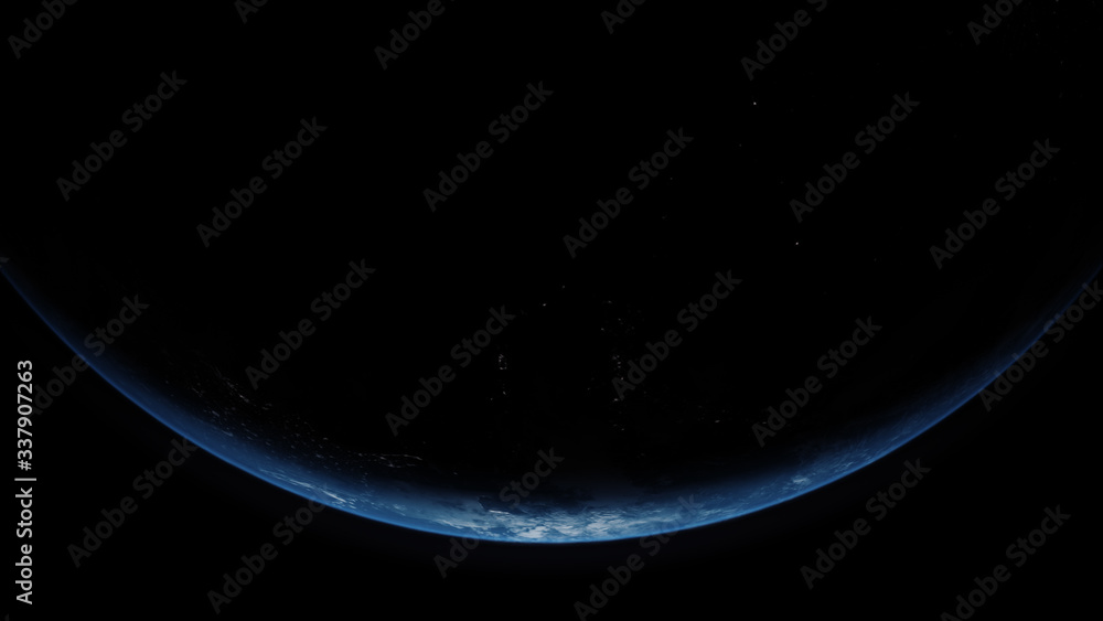 Aufkleber a cinematic rendering of planet earth rise rotation moving from night side to the illuminated daylig
