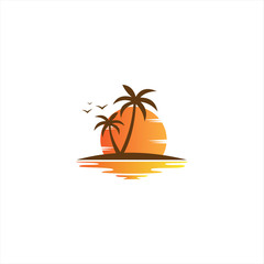 sunset beach logo icon vector