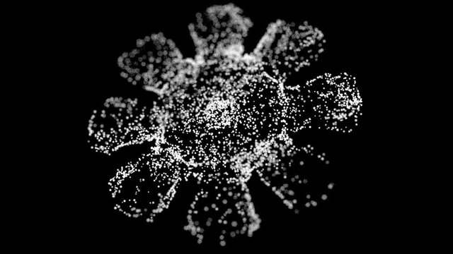 Abstract amoeba. The movement of white particles on a black background form an abstract cell. Depth of field.