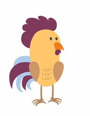 Funny drawing of a rooster. Cock.  Children's illustration for a book. Design of children's room, t-shirt, logo, banner, business card, print for fabric