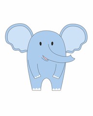 Cute elephant on a white background. A fun children's illustration of a simple elephant. Design of postcards, t-shirts, children's rooms. Picture for a children's book.