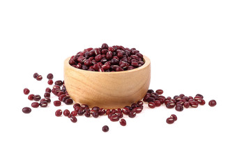 Adzuki Bean in wood bowl isolated on white background