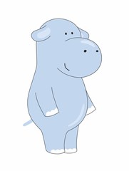 Cute Hippo on a white background. Children's cartoon illustration. Drawing of a Hippo. The design of children's books, t-shirts, print to fabric, card, logo