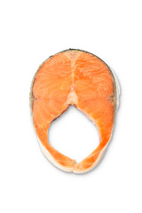Raw Salmon Steak Slices on white background.