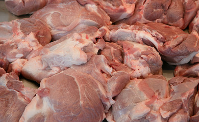 Many pieces of pork are on the market.