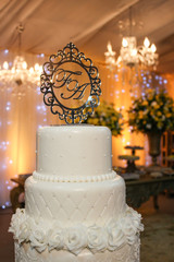 Wedding Setup. Cake table with decoration and flowers 