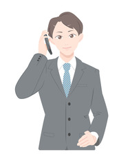 電話　ポーズ　ビジネス　スーツ　男性