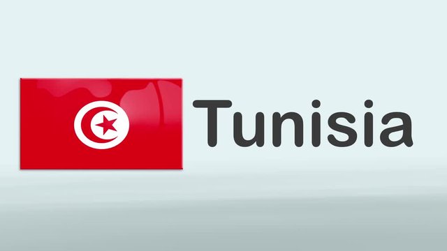 3d Presentation promo intro in white background with a colorful ribon of the flag and country of Tunisia