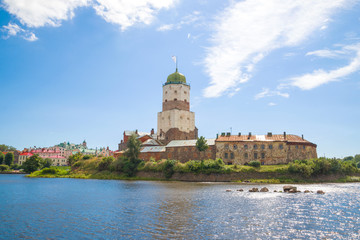 Fototapeta na wymiar Vyborg castle in a sunny summer landscape. Vyborg, Russia