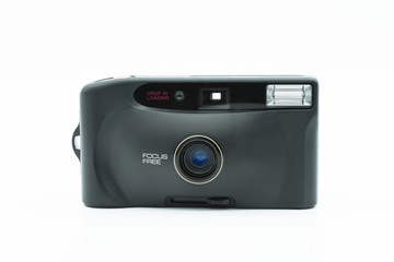 Retro film camera isolated on the white background