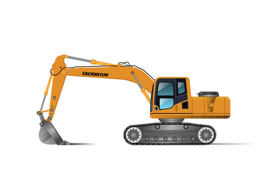 Excavator Backhoe for digging or in different areas, the driver's room is equipped with air conditioners and wheels in the form of tracks.Vector.