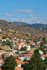 Fototapeta na wymiar The view of Kakopetria village upon the foothill of the Troodos Mountain. Nicosia District. Cyprus