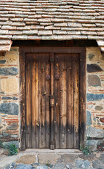 Fototapeta na wymiar The door of the Church of Panagia Podithou. Galata village. Troodos area. Cyprus