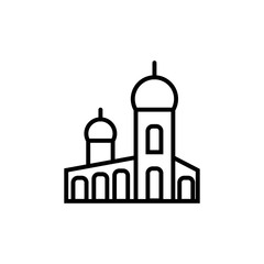 Mosque muslim prayer building thin line icon isolated on a white background