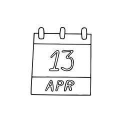 calendar hand drawn in doodle style. April 13. World Rock-n-roll Day, date. icon, sticker, element