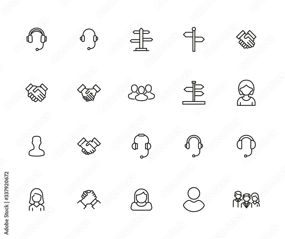 Poster vector line icons collection of support.