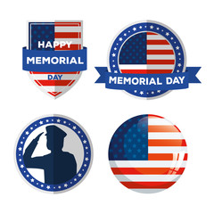 set icons of happy memorial day vector illustration design