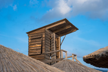 Wooden baywatch tower at the beach.