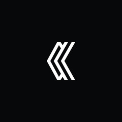 Minimal elegant monogram art logo. Outstanding professional trendy awesome artistic CK KC initial based Alphabet icon logo. Premium Business logo White color on black background