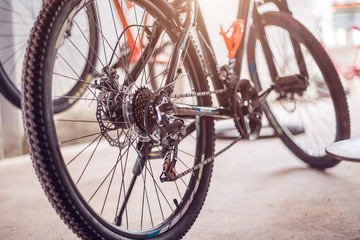 Bicycle Repair Shop, Mountain bike gear set, Close-up.