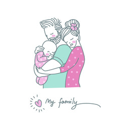 A young family-mother, father and newborn. Vector illustration.