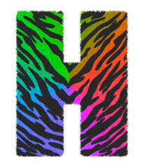Fototapeta na wymiar 3D illustration Tiger black rainbow print letter H, animal skin fur decorative character H, Tiger 7 colors pattern isolate in white background has clipping path. Design font wildlife safari concept.