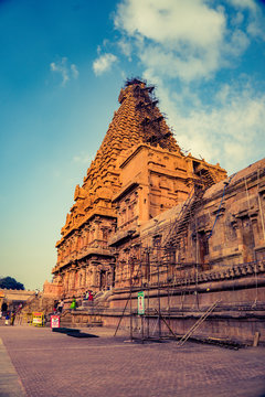 beatiful picture of tower of lord brahadeeswarar temple in tanjore in tamil  nadu, india Stock Photo | Adobe Stock