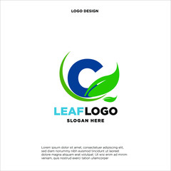 Letter C Green Leaf Logo Design Element, Letter S leaf initial logo template