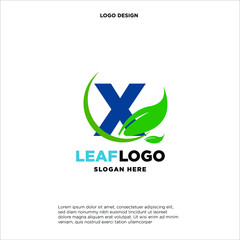Letter X Green Leaf Logo Design Element, Letter S leaf initial logo template