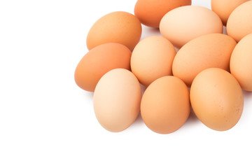 a lot of chicken eggs on a white background
