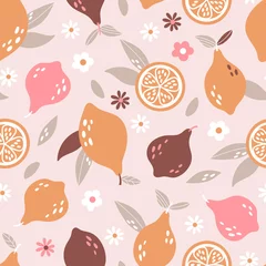 Tuinposter Seamless pattern background with cute lemons. Childish print for cards, fabric and apparel design. Vector illustration © girafchik