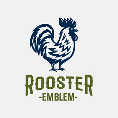 Fototapeta na wymiar Vintage Rooster Emblem Logo Icon. Great for Food Packaging, Restaurants, Grill, BBQ, Butchery etc. Retro Cock Vector Illustration 