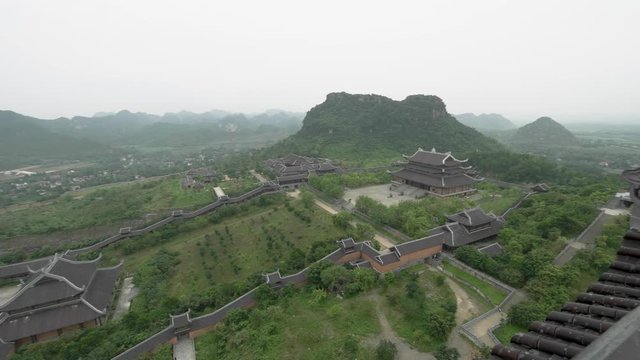 High view of Xa Loi stupa at Bai Dinh Temple Spiritual and Culture Complex in Ninh Binh Vietnam, the largest spiritual tourist place in Vietnam