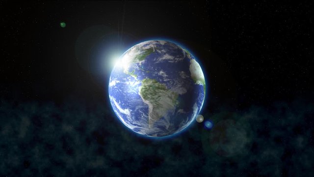 The planet Earth rotates in the night space