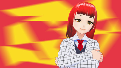 Anime Girl Cartoon Character Japanese Girl with a smile and Background it's Anime Manga Girl from Japan