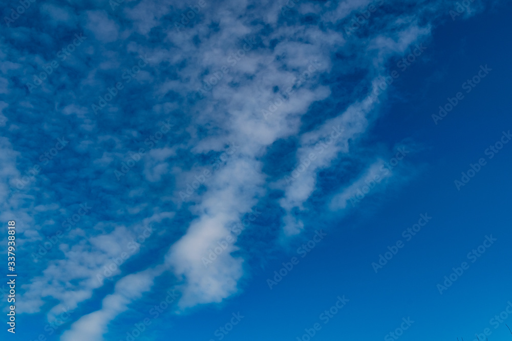 Wall mural simple blue sky with white clouds in the cool season, freshness and a clear sunny day in nature