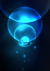 Glowing neon shiny transparent bubbles, glass circles or bio cell concept. Techno futuristic vector abstract background For Wallpaper, Banner, Background, Card, Book Illustration, landing page