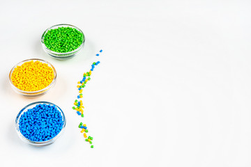 Polymeric dye. Plastic pellets. Colorant for plastics. Pigment in the granules.