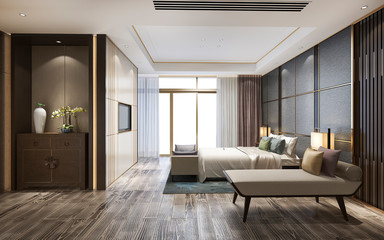 Fototapeta na wymiar 3d rendering luxury classic modern bedroom suite in hotel