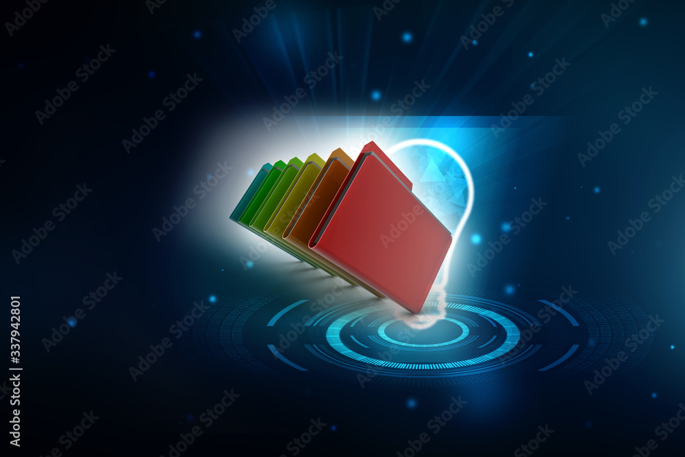 Poster 3d rendering folder with documents
