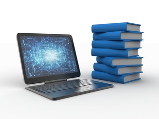 3d rendering book with laptop