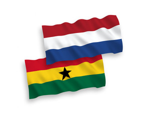 Flags of Ghana and Netherlands on a white background
