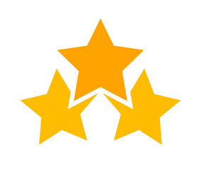 three stars icon cute isolated on white background, cartoon star shape yellow orange, illustration simple star rating symbol, clip art 3 star for logo, pentagram star for decoration ranking award