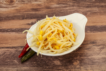 Soy sprout heap in the bowl