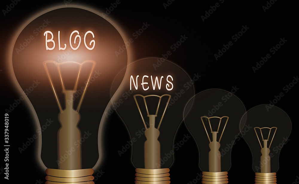 Poster word writing text blog news. business photo showcasing regularly updated website typically one run b